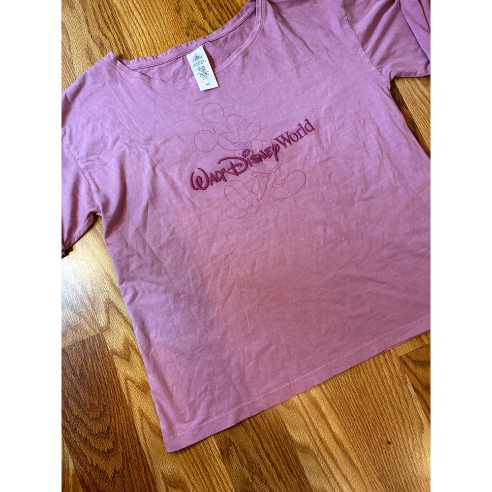 Disney Walt Disney World Mickey Mouse Retro Embroidered Graphic Tee L Purple
